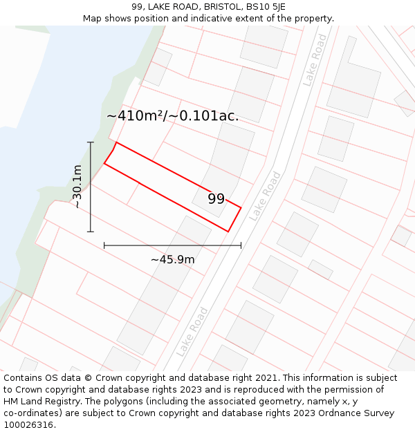 99, LAKE ROAD, BRISTOL, BS10 5JE: Plot and title map