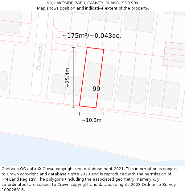 99, LAKESIDE PATH, CANVEY ISLAND, SS8 9RX: Plot and title map