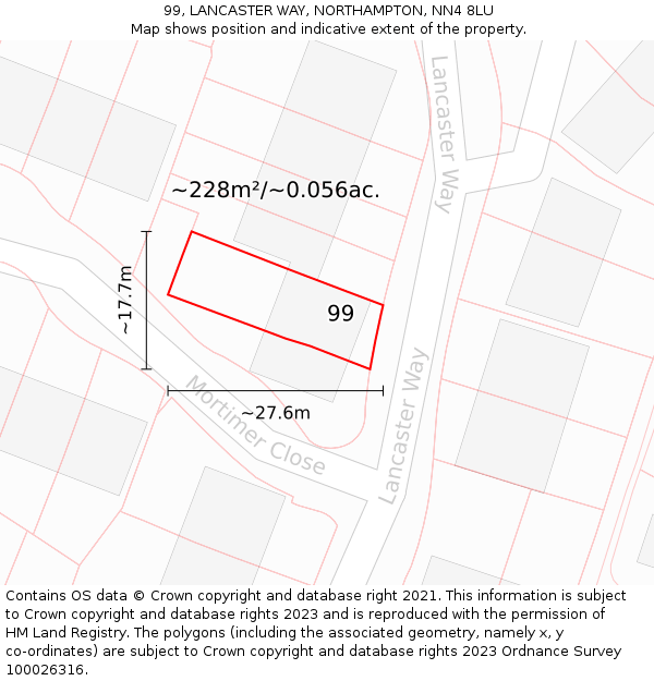 99, LANCASTER WAY, NORTHAMPTON, NN4 8LU: Plot and title map