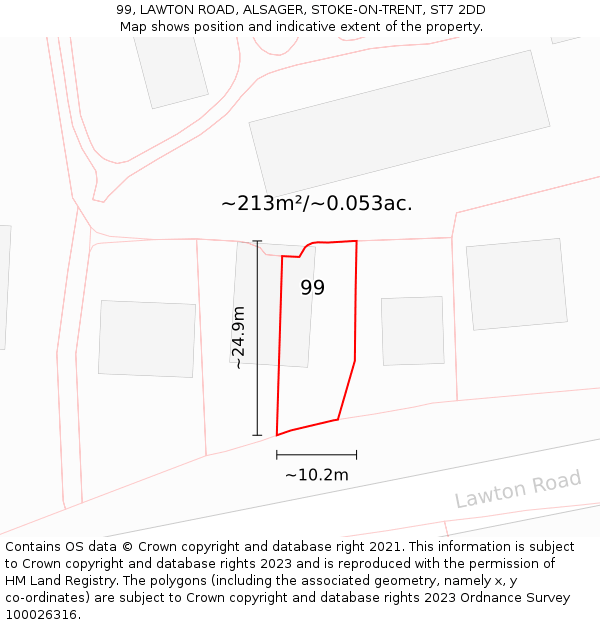 99, LAWTON ROAD, ALSAGER, STOKE-ON-TRENT, ST7 2DD: Plot and title map