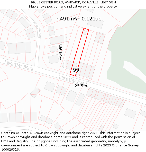 99, LEICESTER ROAD, WHITWICK, COALVILLE, LE67 5GN: Plot and title map