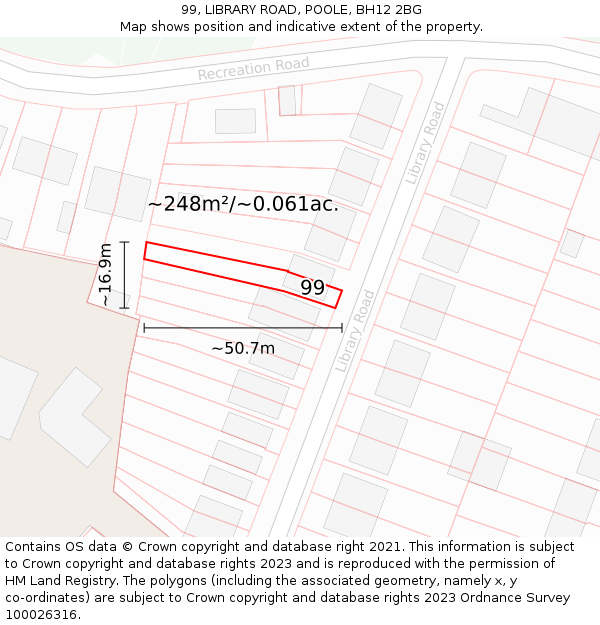 99, LIBRARY ROAD, POOLE, BH12 2BG: Plot and title map