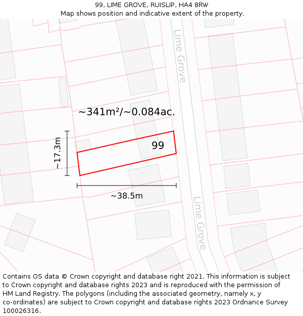 99, LIME GROVE, RUISLIP, HA4 8RW: Plot and title map