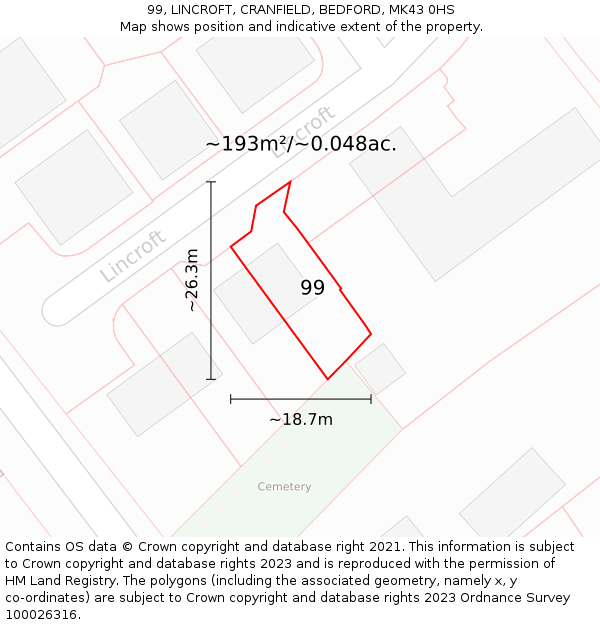 99, LINCROFT, CRANFIELD, BEDFORD, MK43 0HS: Plot and title map