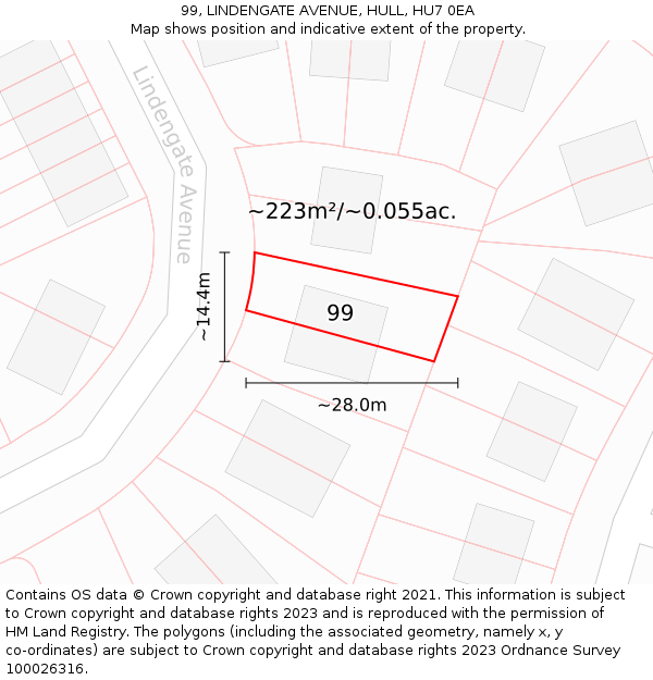 99, LINDENGATE AVENUE, HULL, HU7 0EA: Plot and title map