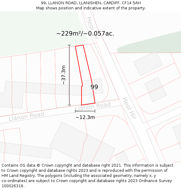 99, LLANON ROAD, LLANISHEN, CARDIFF, CF14 5AH: Plot and title map