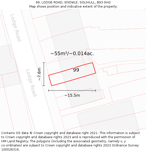 99, LODGE ROAD, KNOWLE, SOLIHULL, B93 0HG: Plot and title map