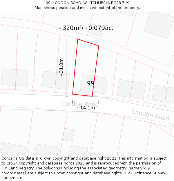 99, LONDON ROAD, WHITCHURCH, RG28 7LX: Plot and title map