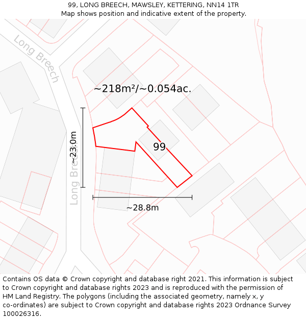 99, LONG BREECH, MAWSLEY, KETTERING, NN14 1TR: Plot and title map