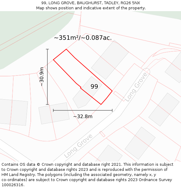 99, LONG GROVE, BAUGHURST, TADLEY, RG26 5NX: Plot and title map