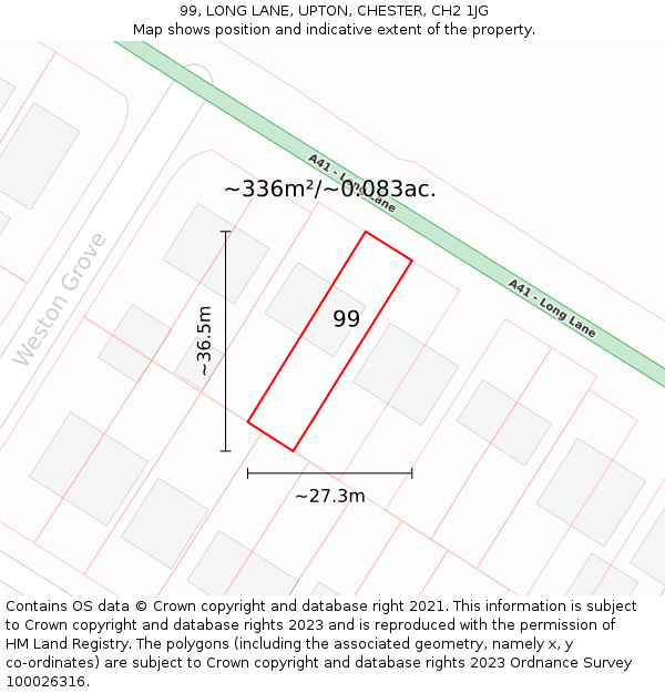 99, LONG LANE, UPTON, CHESTER, CH2 1JG: Plot and title map