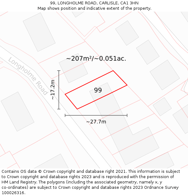 99, LONGHOLME ROAD, CARLISLE, CA1 3HN: Plot and title map