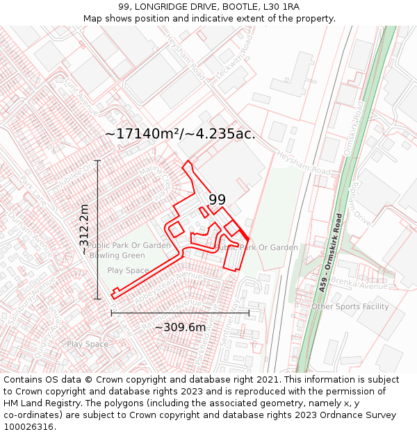 99, LONGRIDGE DRIVE, BOOTLE, L30 1RA: Plot and title map