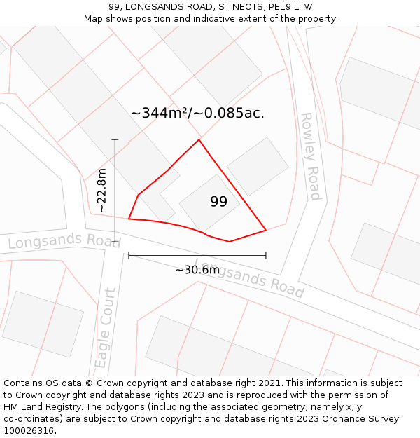 99, LONGSANDS ROAD, ST NEOTS, PE19 1TW: Plot and title map