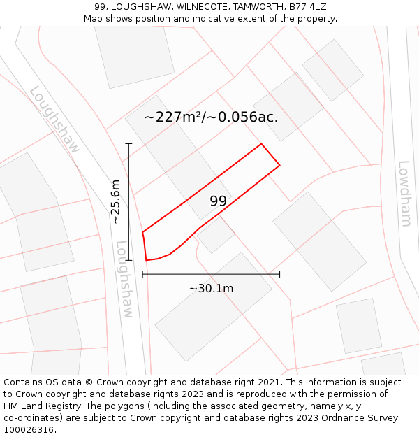 99, LOUGHSHAW, WILNECOTE, TAMWORTH, B77 4LZ: Plot and title map