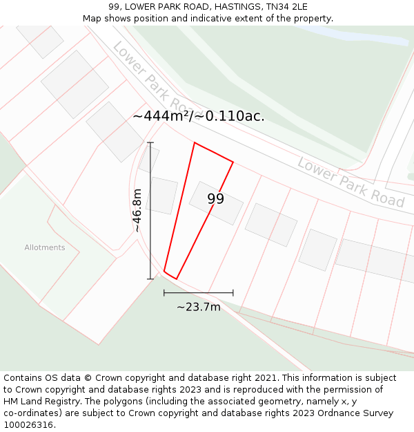 99, LOWER PARK ROAD, HASTINGS, TN34 2LE: Plot and title map