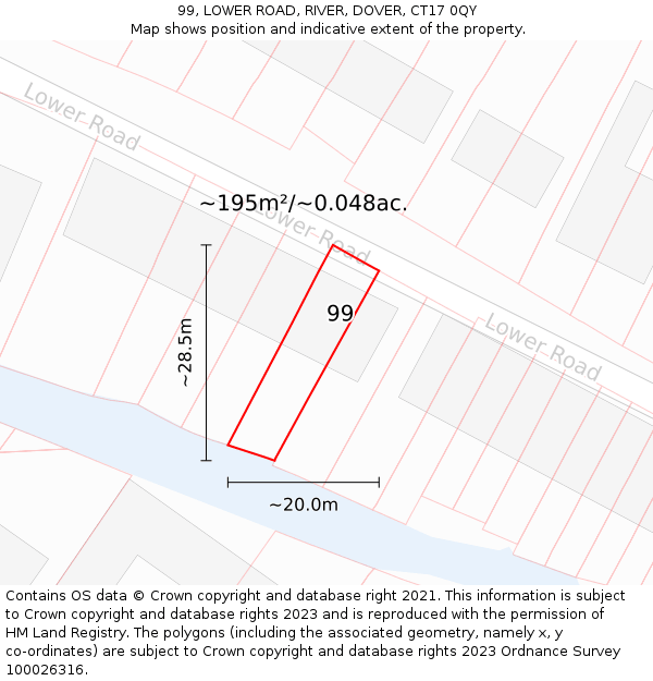 99, LOWER ROAD, RIVER, DOVER, CT17 0QY: Plot and title map