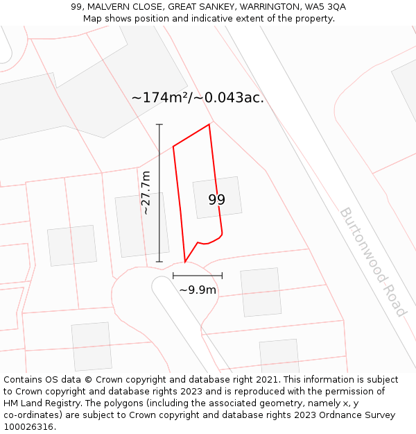 99, MALVERN CLOSE, GREAT SANKEY, WARRINGTON, WA5 3QA: Plot and title map