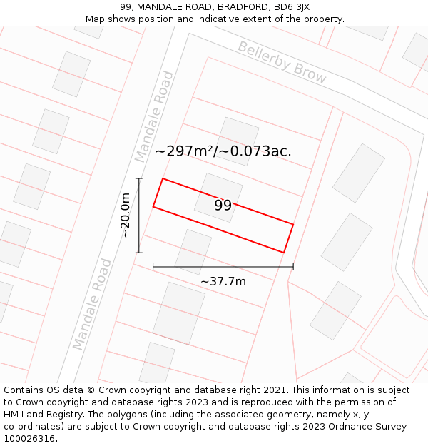 99, MANDALE ROAD, BRADFORD, BD6 3JX: Plot and title map
