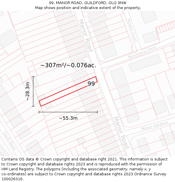99, MANOR ROAD, GUILDFORD, GU2 9NW: Plot and title map
