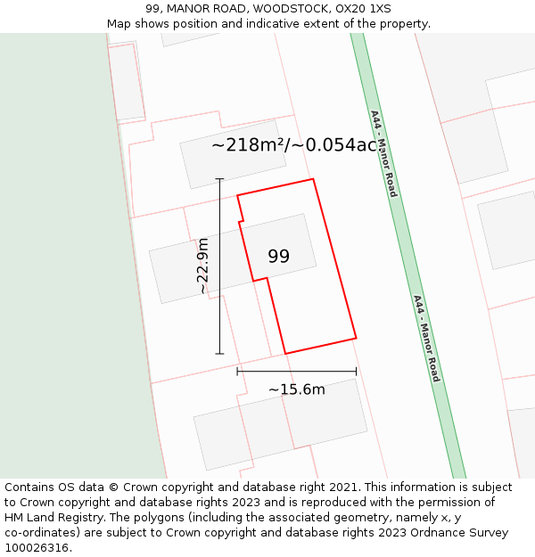 99, MANOR ROAD, WOODSTOCK, OX20 1XS: Plot and title map
