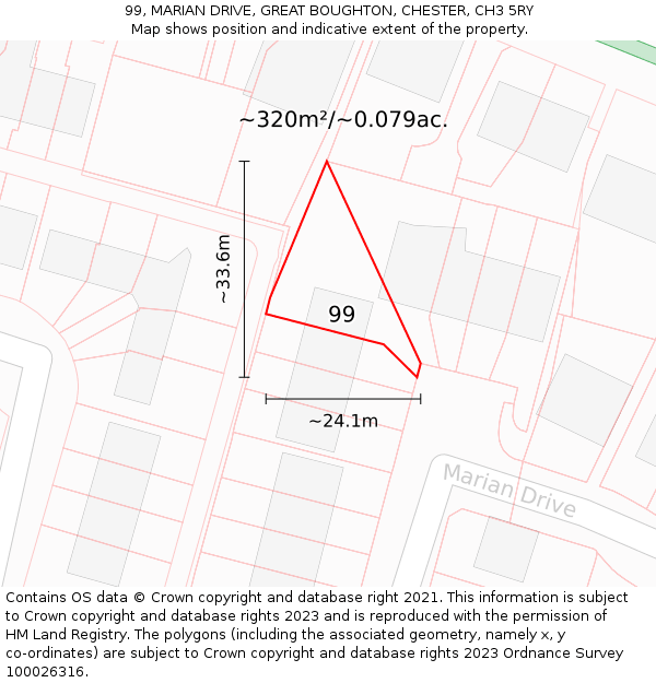 99, MARIAN DRIVE, GREAT BOUGHTON, CHESTER, CH3 5RY: Plot and title map