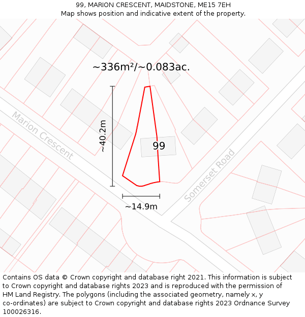 99, MARION CRESCENT, MAIDSTONE, ME15 7EH: Plot and title map