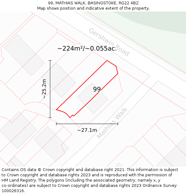 99, MATHIAS WALK, BASINGSTOKE, RG22 4BZ: Plot and title map