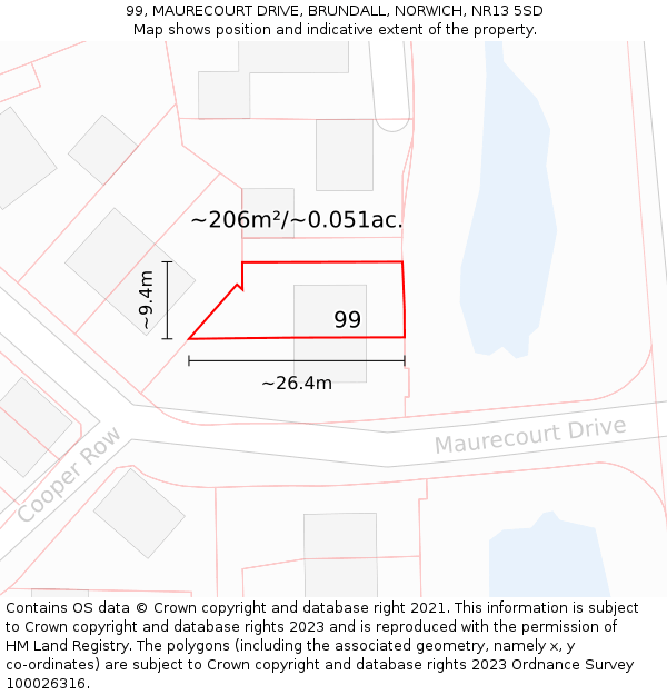 99, MAURECOURT DRIVE, BRUNDALL, NORWICH, NR13 5SD: Plot and title map