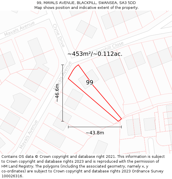 99, MAYALS AVENUE, BLACKPILL, SWANSEA, SA3 5DD: Plot and title map