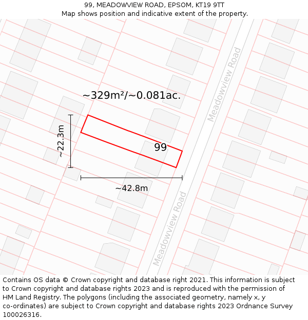 99, MEADOWVIEW ROAD, EPSOM, KT19 9TT: Plot and title map