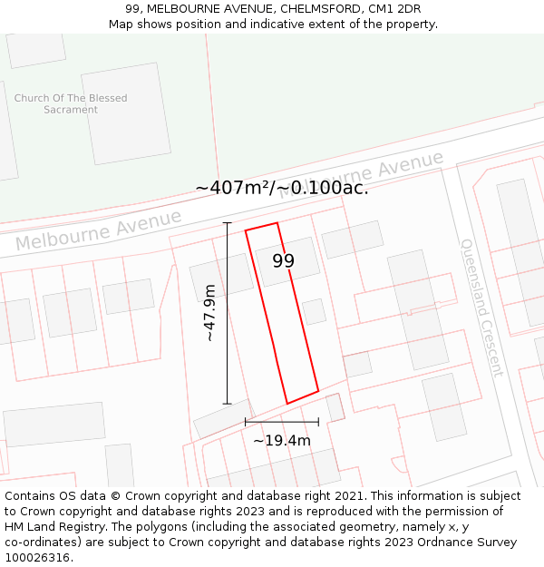 99, MELBOURNE AVENUE, CHELMSFORD, CM1 2DR: Plot and title map