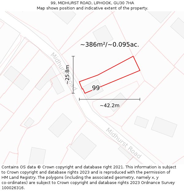 99, MIDHURST ROAD, LIPHOOK, GU30 7HA: Plot and title map