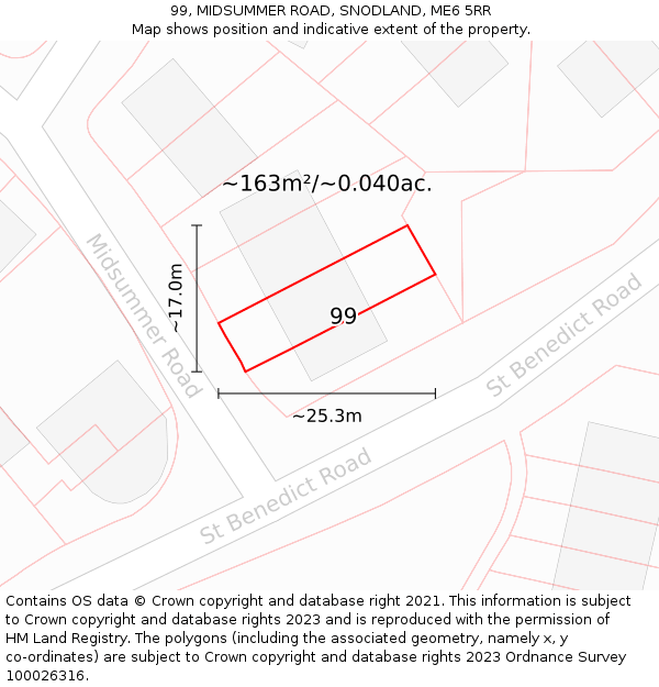 99, MIDSUMMER ROAD, SNODLAND, ME6 5RR: Plot and title map