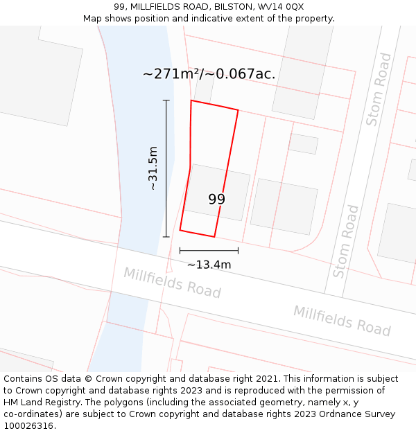 99, MILLFIELDS ROAD, BILSTON, WV14 0QX: Plot and title map