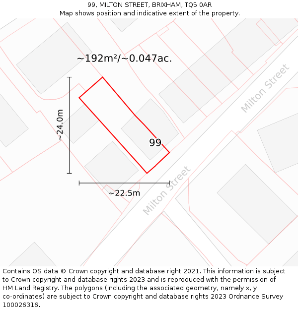 99, MILTON STREET, BRIXHAM, TQ5 0AR: Plot and title map