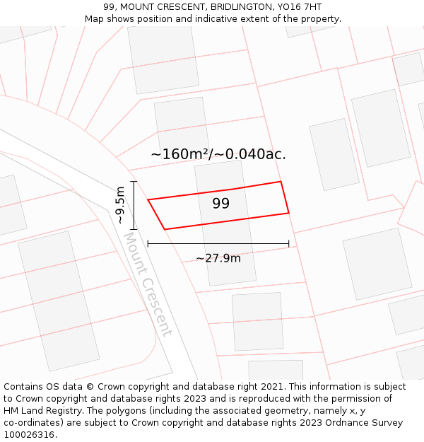 99, MOUNT CRESCENT, BRIDLINGTON, YO16 7HT: Plot and title map