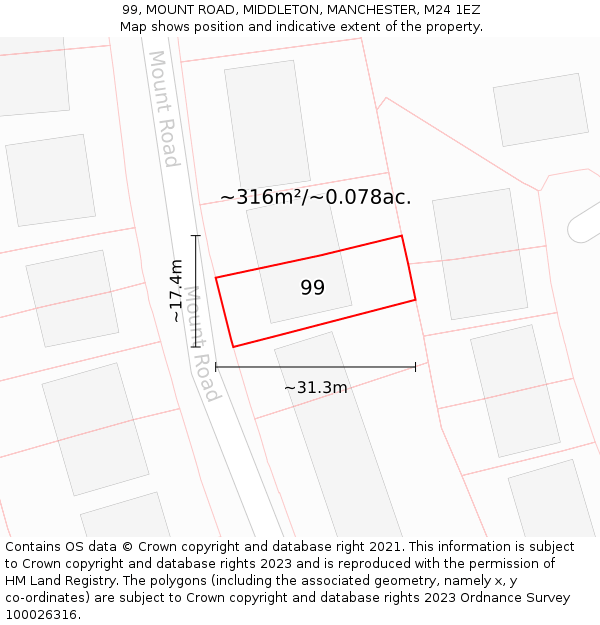 99, MOUNT ROAD, MIDDLETON, MANCHESTER, M24 1EZ: Plot and title map