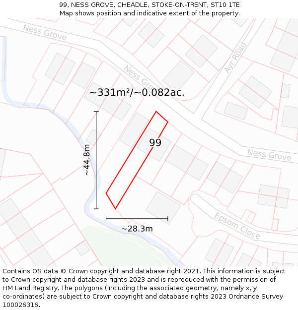 99, NESS GROVE, CHEADLE, STOKE-ON-TRENT, ST10 1TE: Plot and title map