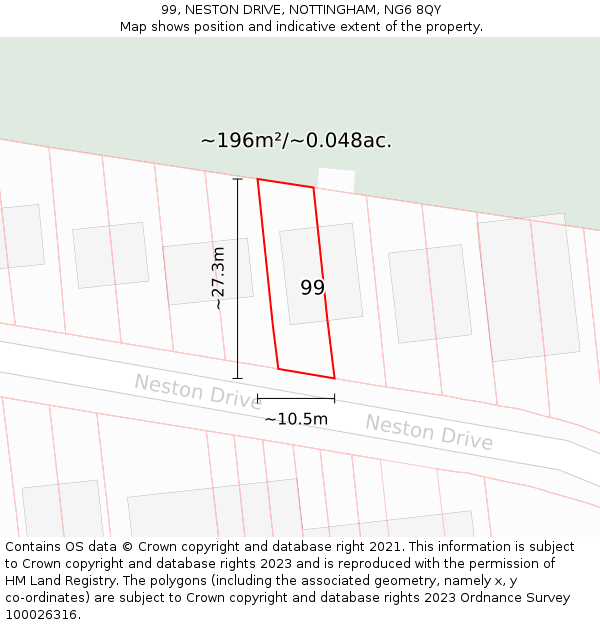 99, NESTON DRIVE, NOTTINGHAM, NG6 8QY: Plot and title map