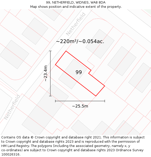 99, NETHERFIELD, WIDNES, WA8 8DA: Plot and title map