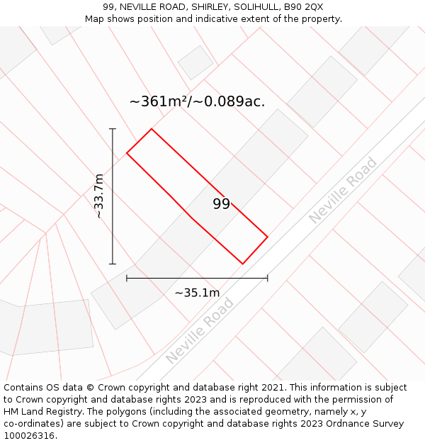99, NEVILLE ROAD, SHIRLEY, SOLIHULL, B90 2QX: Plot and title map