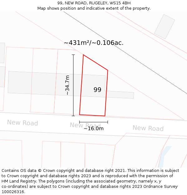 99, NEW ROAD, RUGELEY, WS15 4BH: Plot and title map