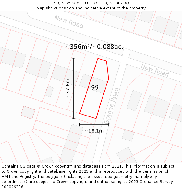 99, NEW ROAD, UTTOXETER, ST14 7DQ: Plot and title map
