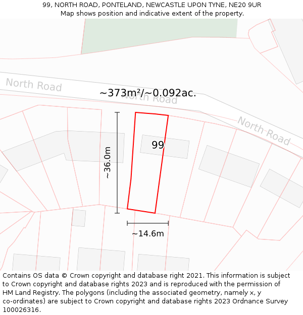 99, NORTH ROAD, PONTELAND, NEWCASTLE UPON TYNE, NE20 9UR: Plot and title map