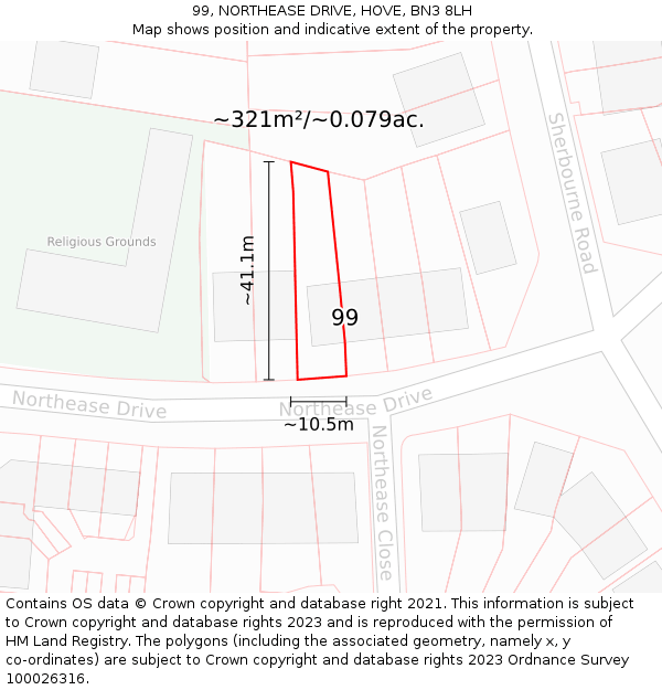 99, NORTHEASE DRIVE, HOVE, BN3 8LH: Plot and title map