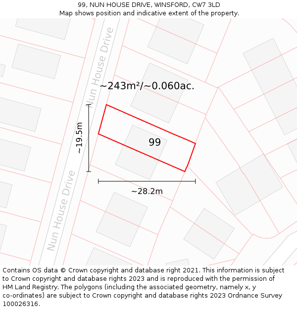 99, NUN HOUSE DRIVE, WINSFORD, CW7 3LD: Plot and title map