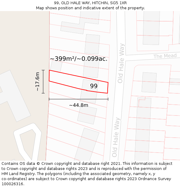 99, OLD HALE WAY, HITCHIN, SG5 1XR: Plot and title map