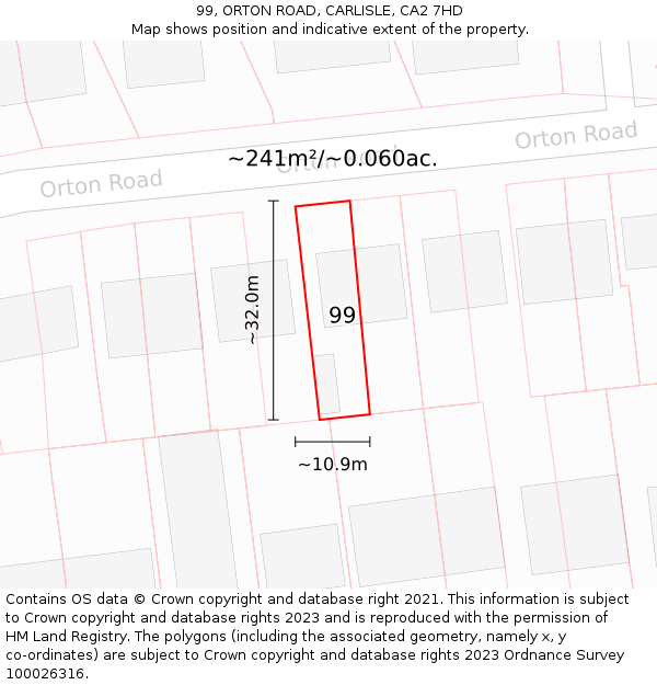 99, ORTON ROAD, CARLISLE, CA2 7HD: Plot and title map