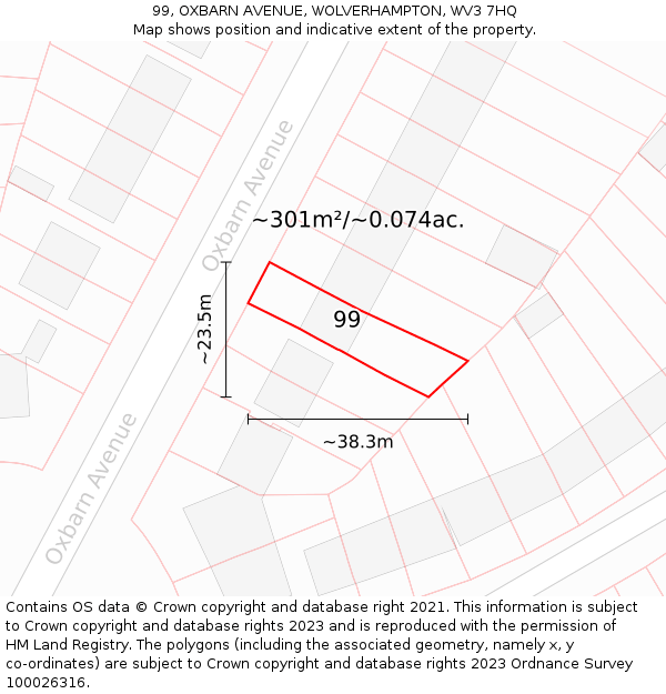 99, OXBARN AVENUE, WOLVERHAMPTON, WV3 7HQ: Plot and title map